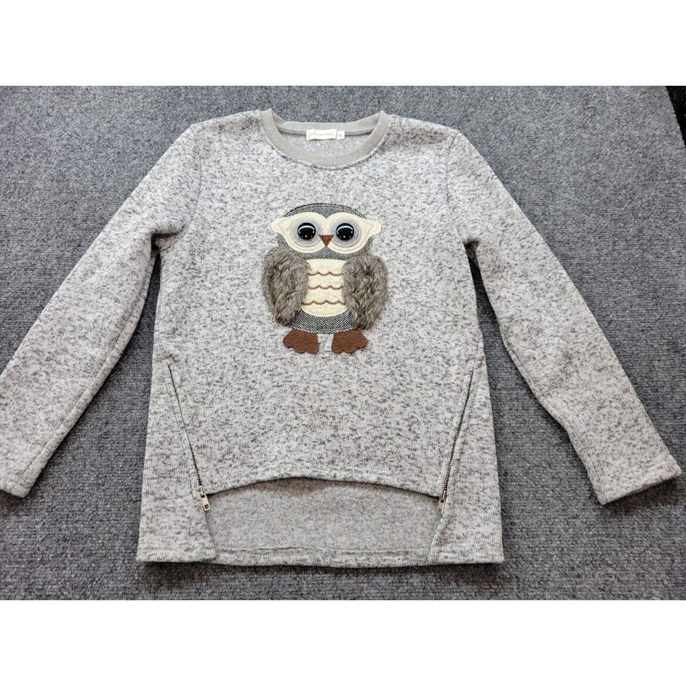 Aurora Baby Girls Grey Owl Applique Sweatshirt Size 16 Side Zips Fleece Lined